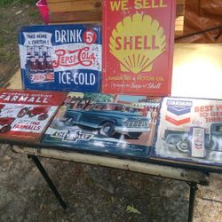 Shell , Pepsi Cola, McCormick Farmall Tractor Metal sign 