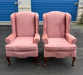 Pair of Vintage Craftmaster Wingback Accent Chairs – Pink Upholstery