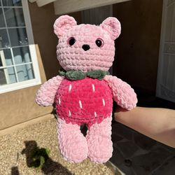 Handmade Crochet Strawberry Bear Stuffed Animal