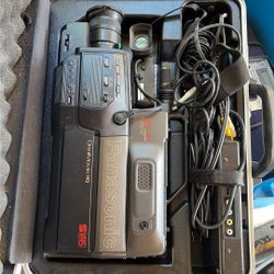 Panasonic OmniMovie HQ S-VHS camcorder, a vintage full-size VHS video camera.
