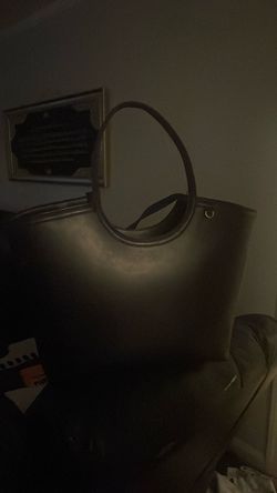 Black Leather Tote Bag with Round Handles