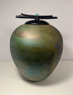 Jeremy Diller Raku Pottery Dream Jar w/ Turquoise Lid California Artist Signed