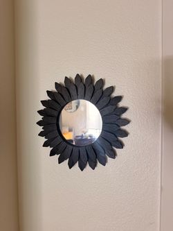 12” Black Wood Sunburst Boho Wall Mirror