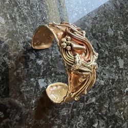 Handmade Brutalist-Style Statement Cuff Bracelet in Mixed Copper and Silver