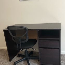 Black Wood Desk with Storage Drawers – Great for Home Office or Study 