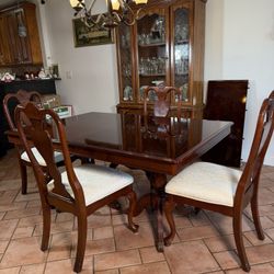 Solid Wood Dining Table w/ 4 Chairs + 18” Leaf – Classic Traditional Style
