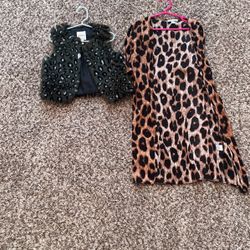 Girls Animal Print Fur Vest And Kimono  Thumbnail