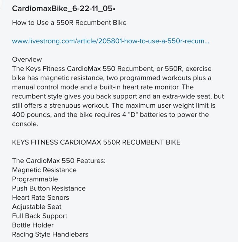cardiomax 580 recumbent exercise bike
