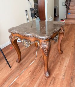 Marble Top, Carved Wood Table