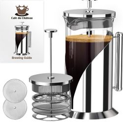 Cafe Du Chateau Stainless Steel French Press Coffee Maker 34 oz (Great Condition)