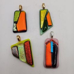 4 Fused Glass Pendants Signed js

