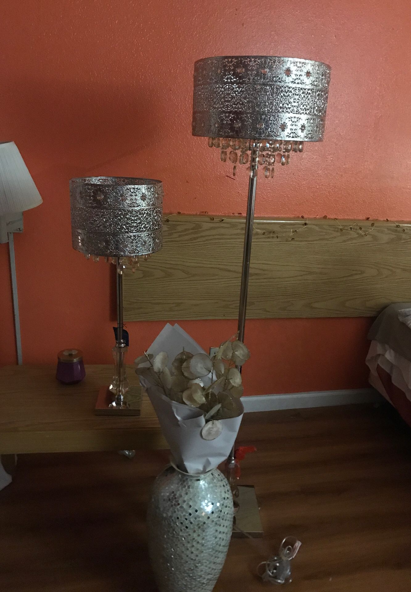 Pier 1 imports Table lamp, floor lamp and vase with capiz stem decor