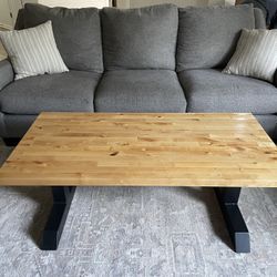 Hand Made/ Welded Butcher Block Coffee Table With Steel Base