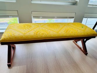 Yellow Embroidered Mirror Bench
