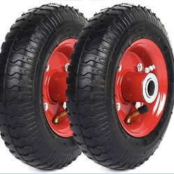 (2-Pack) 2.80/2.50-4" Tire And Wheel Set - 8 Inch Wheelbarrow Tire And Wheel Replacement With 3/4" Bearings And 3" Centered Hub - Extra Adapter Kit In