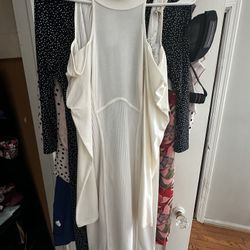 🔥 NWT GUESS LS Camryn Rib Mix Dress | Size S | $98 Retail | Chic Cream White