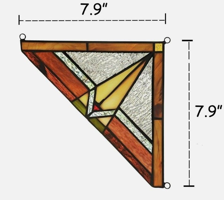 Two Stained Glass Corner Window Panels Handcrafted Mission Design Tiffany Style W/ Mounting Screws