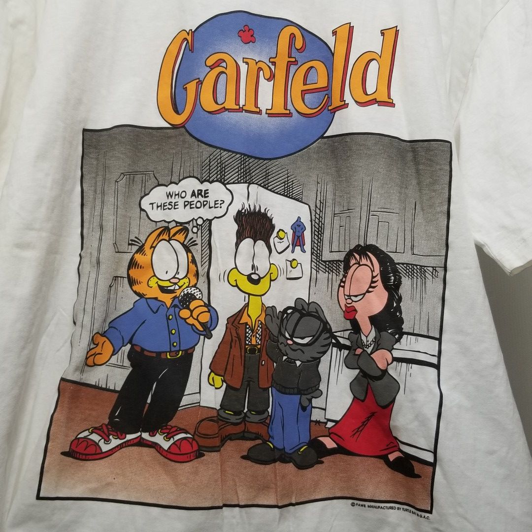 New Rare Garfeld Seinfeld Cartoon White T-shirt Garfield Turtle Bay Men's XL USA