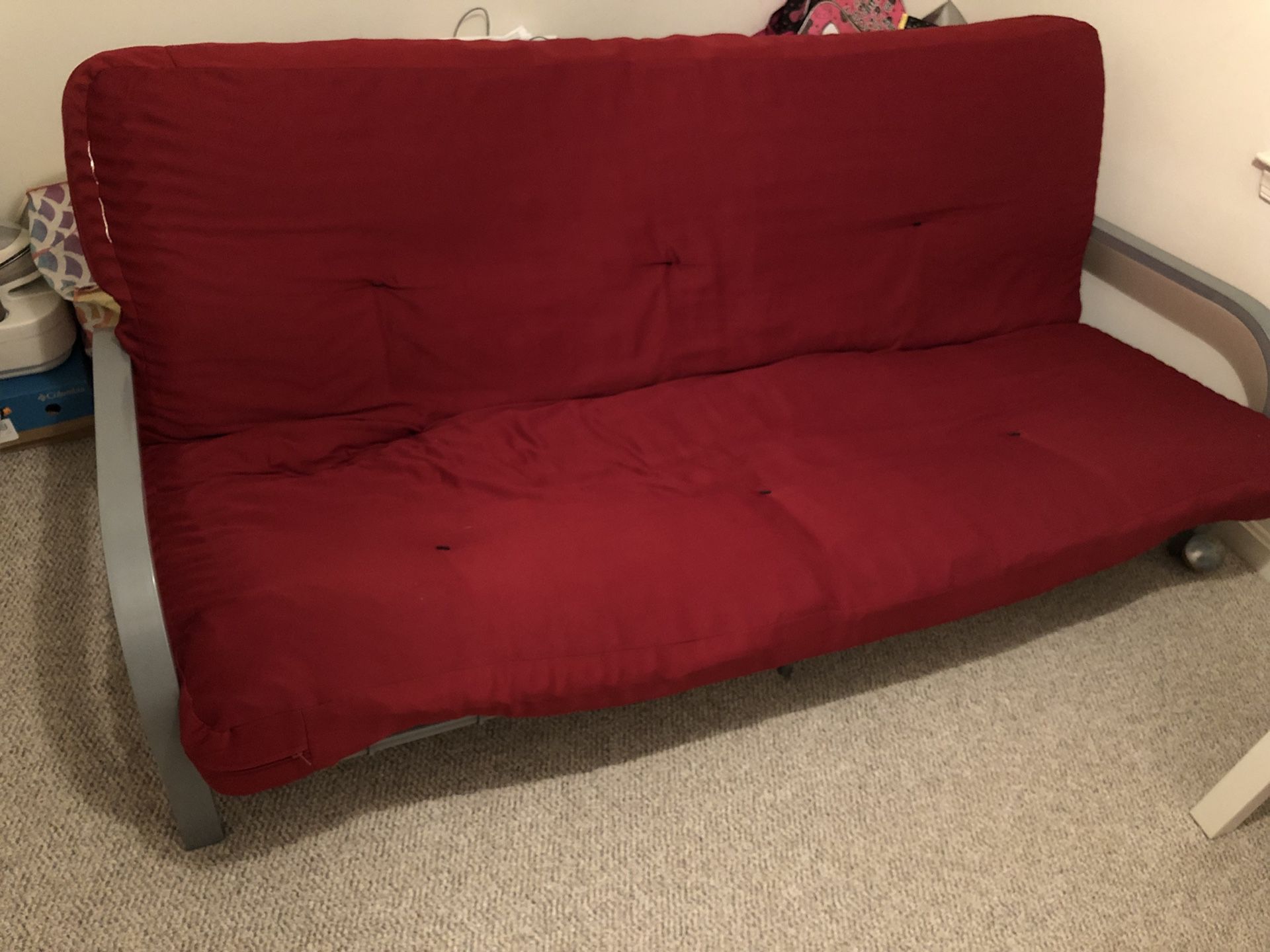Moving Sale-Mainstays Metal Arm Futon with 6" Mattress - Ruby Red - Home Furniture - Bedroom - Sofa-sleeper -
