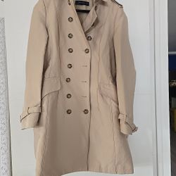 Zara Woman Double Breasted Trench Coat Tan Beige Khaki Size XL Classic Belted