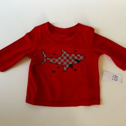 Baby Gap Red Shark Swim Shirt 0-3 Months – Long Sleeve Rash Guard – New with Tags