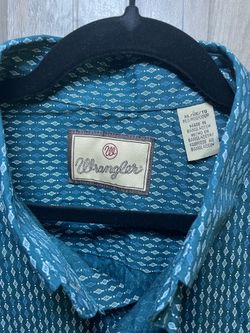Wrangler Men's Long Sleeve Button Down Shirt Teal Geometric Print Size XL