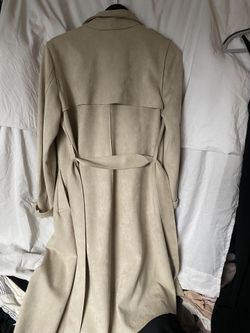 Beige Faux Suede Trench Coat M