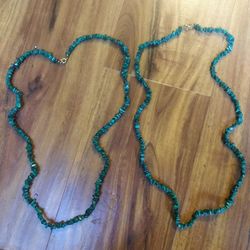2 Malachite Gemstone Chip Necklaces
