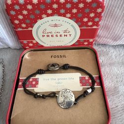 Fossil Black Leather Band- Live Green