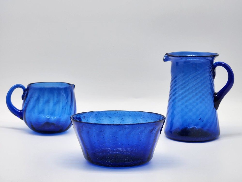 1940s Hand Blown Cobalt Blue Glass Fluted Desert Bowl - Trinket Dish - Succulent Planter