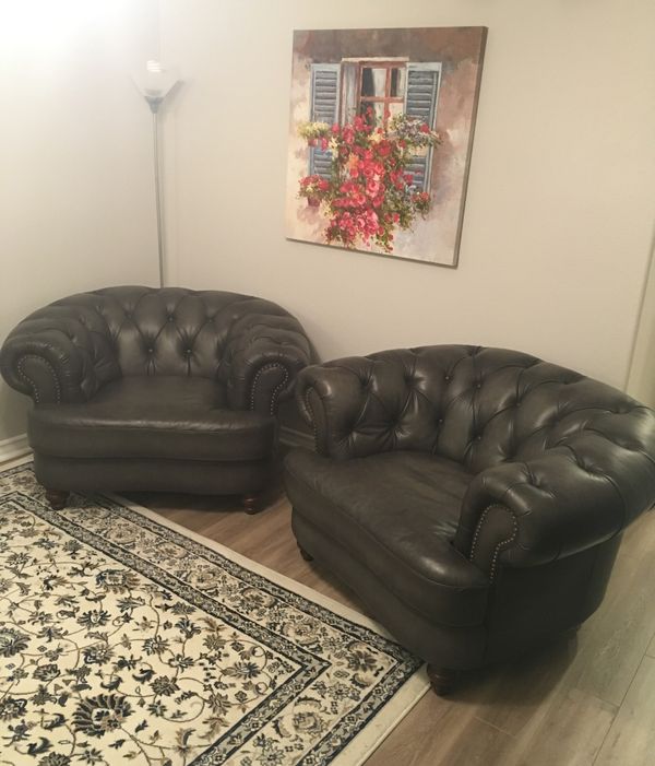 Set Of 2 Glenbrook From Costco Genuine Leather Dark Gray Sofa Chair Pieces For In Ladera Ranch Ca Offerup