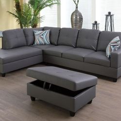 💥NEW Dark Grey Sectional Couch Set w/ Ottoman (Left Chaise)👍FREE FINANCING AVAILABLE 👉0️⃣ DOWN PAYMENT ❗NO CREDIT CHECK ❗