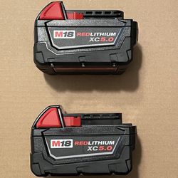 2 Brand New M18 5 Amp Milwaukee Batteries