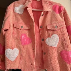 Super Cute Distressed Corduroy Heart Jacket! M-L