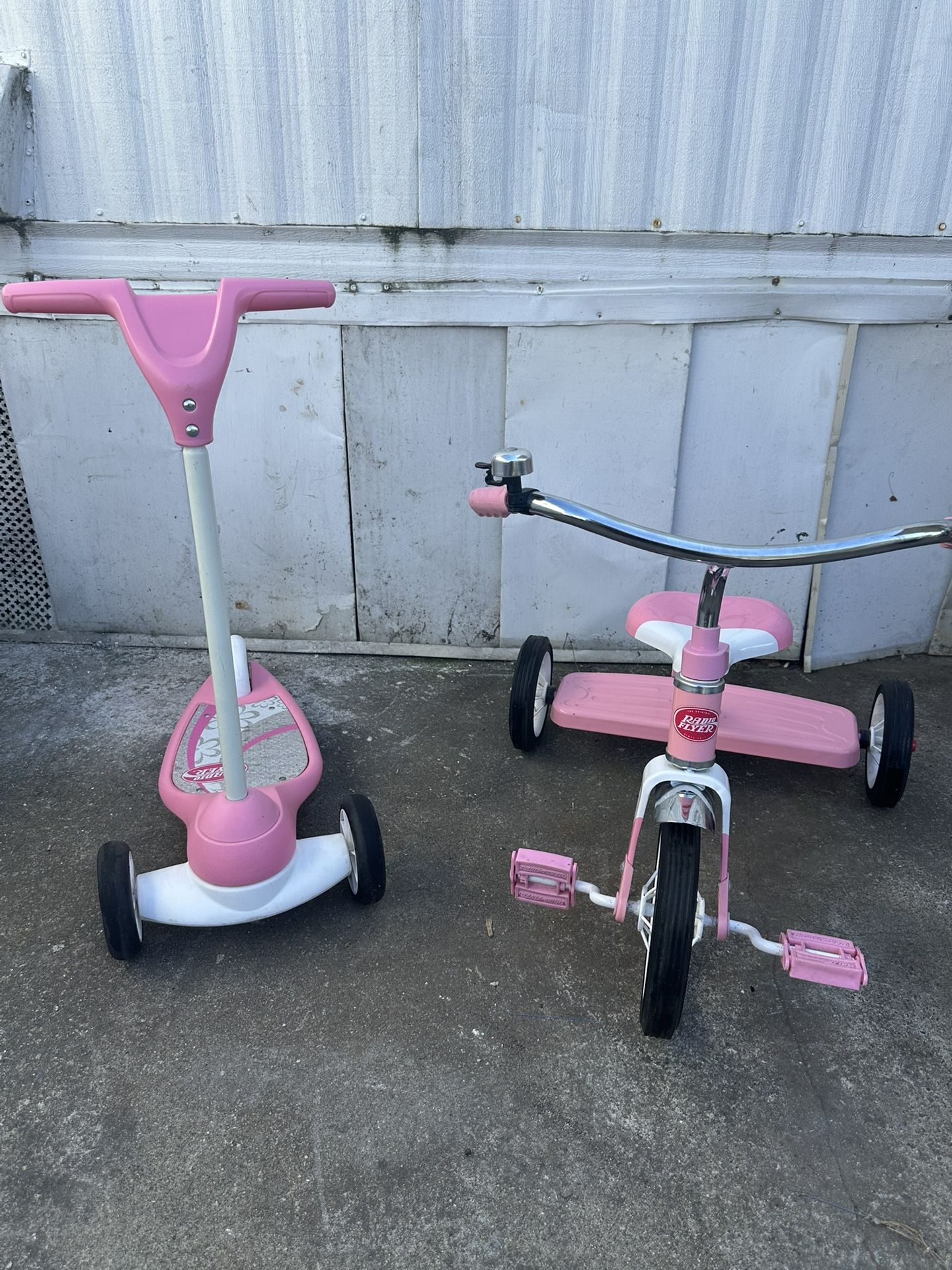 Pink Tricycle And Scooter