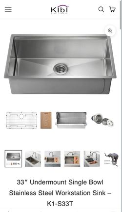 33" Undermount Single Bowl Stainless Steel Workstation Sink