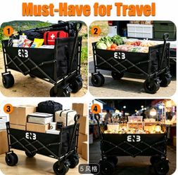Heavy Duty Foldable Wagon Cart with Large All-Terrain Silent Wheels, Portable Collapsible Utility Wagon, Waterproof Durable Fabric, Reinforced Frame f