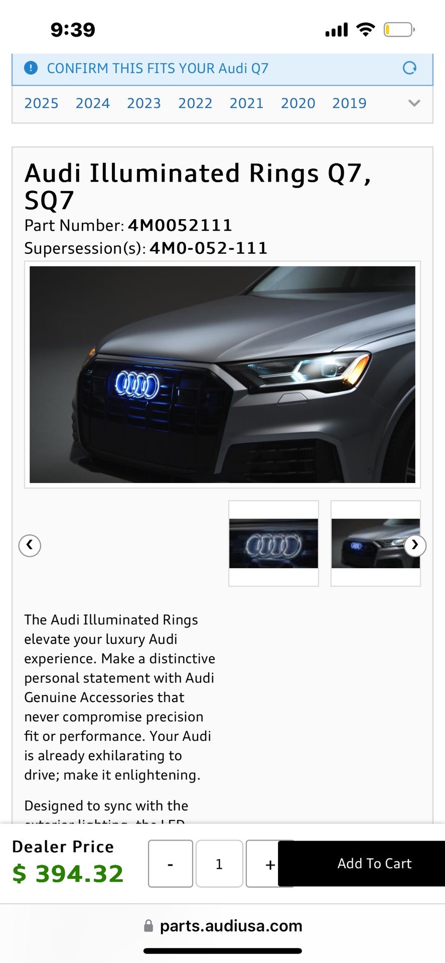 2021 Audi Q7 Factory LED Emblem