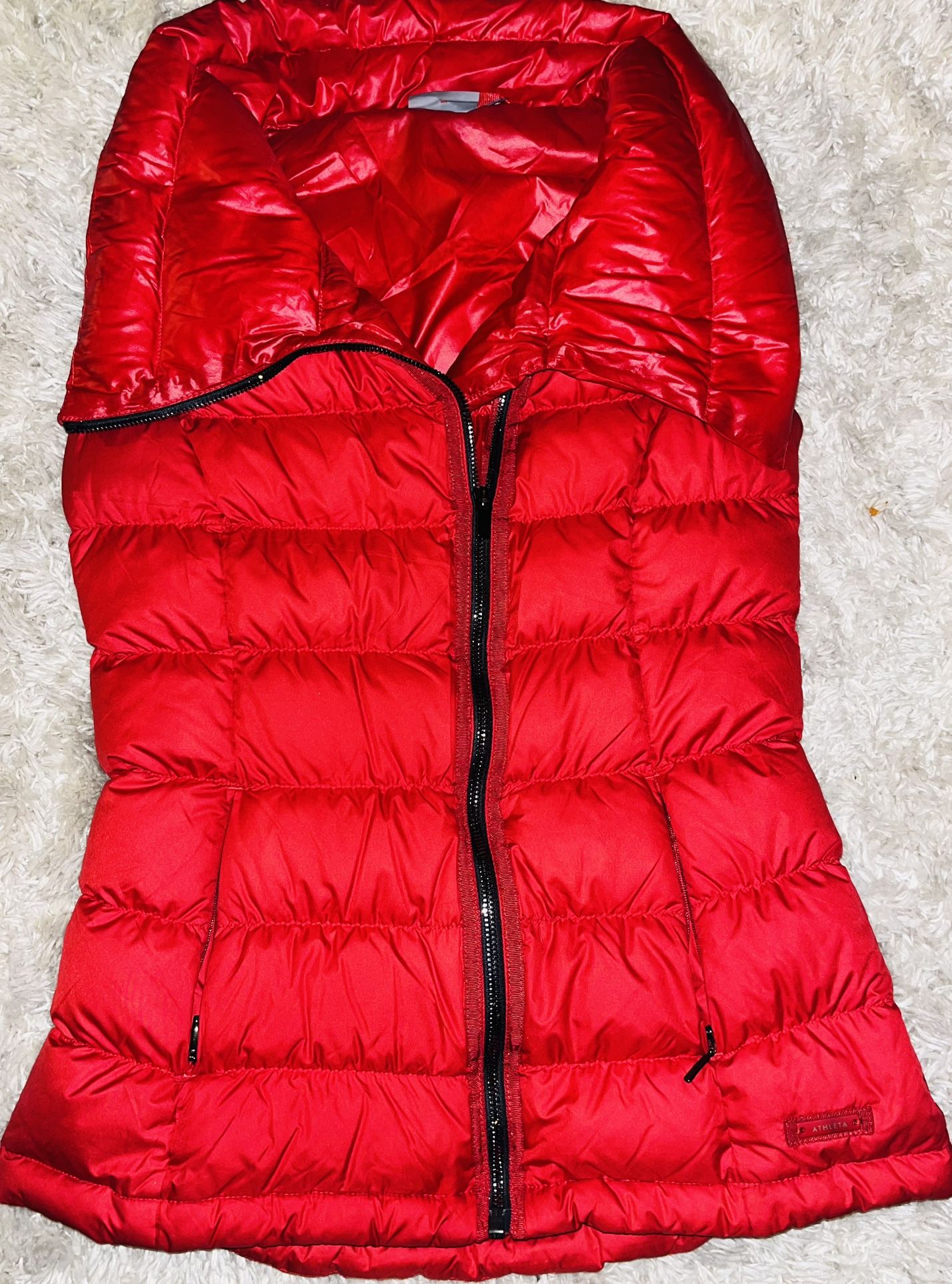 Athleta Red Downabout Women’s XS Puffer Vest Goose Down Full Zip Warm Pockets