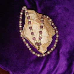 Vintage Beads, Pearls & Amethyst/lavender colored Necklace.