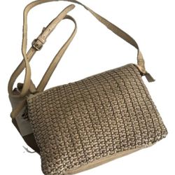 Vilenca Holland Genuine Woven Leather Crossbody Vanilla Beige  Style Tk513