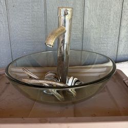 Light Green Vessel Sink With Hardware 