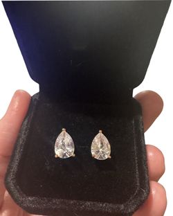 Beautiful Moissanite DiamondEarrings - Pear Shaped 925 Silver (Rose Gold In Color) *NEVER WORN*