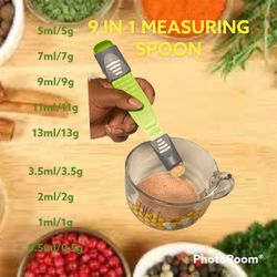 Adjustable Measuring Spoon with Double End Adjustable Scale, 9 Stalls All in One Measuring Spoon