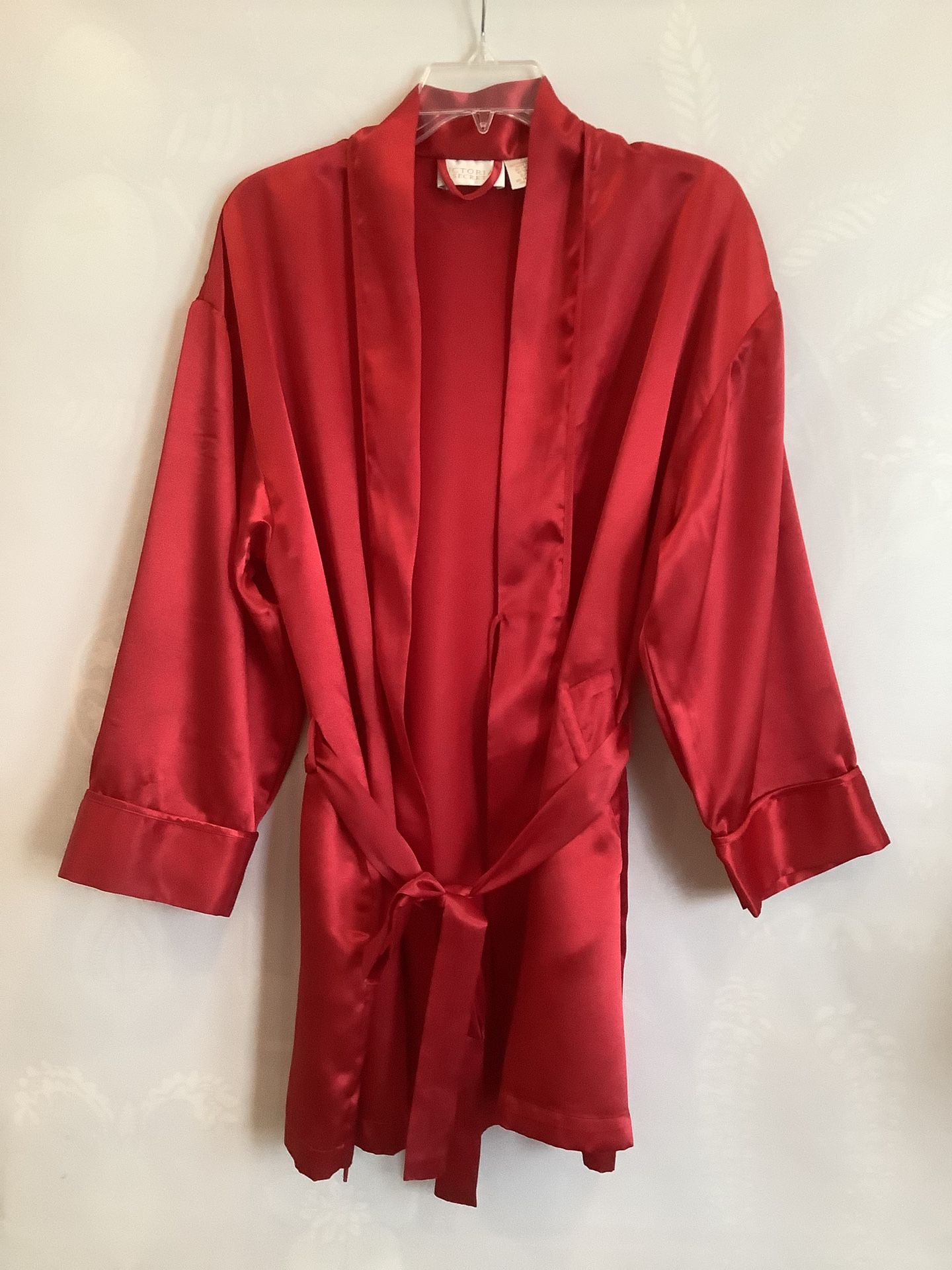 VTG Gold Label Victoria's Secret Women's Red Satin Long Sleeve Robe Belted Sz S