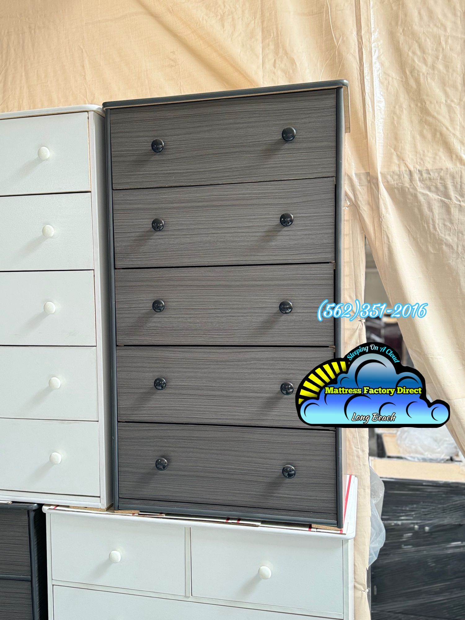 Grey Jumbo Dresser Compressed 2 Knob Cajonera Comoda 