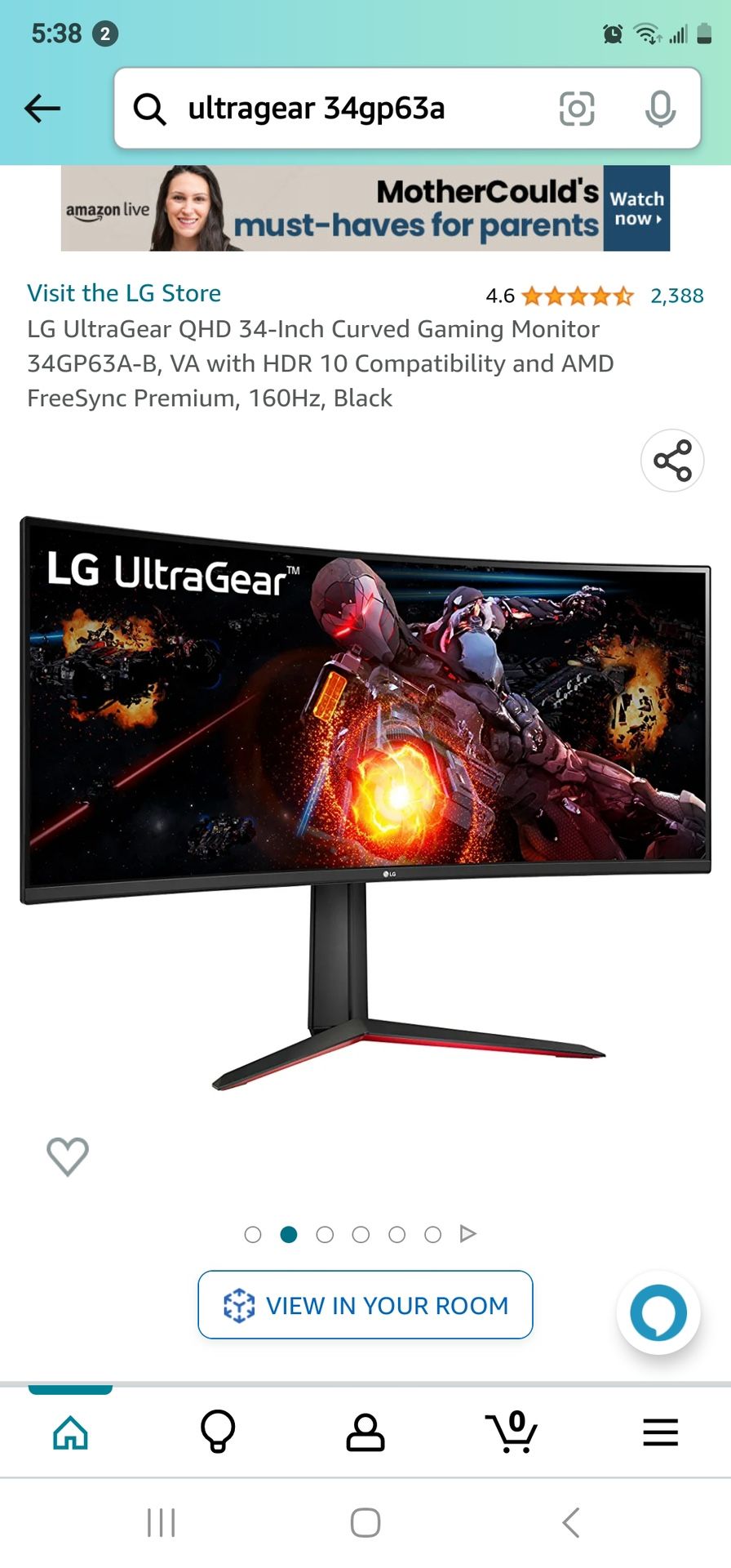 Lg 34” Ultrawide Gaming Monitor 160 Hz, 