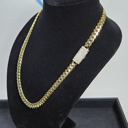 Cuban Link Gold Chain w Matching Bracelet Gold Plated Iced Out Buckle Lock High Quality Pieces 10mm 24"