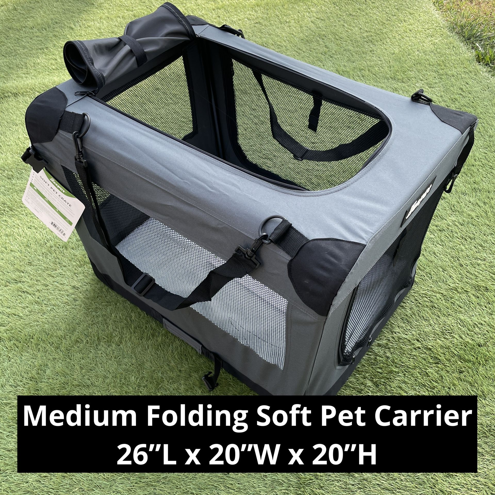 New Medium 26x20x20”H Collapsible Pet Soft Crate Carrier Portable Dog Cat Travel Cage
