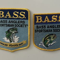 Lot Of 2 BASS ANGLERS SPORTSMAN SOCIETY B.A.S.S. FISHING BADGE PATCH   